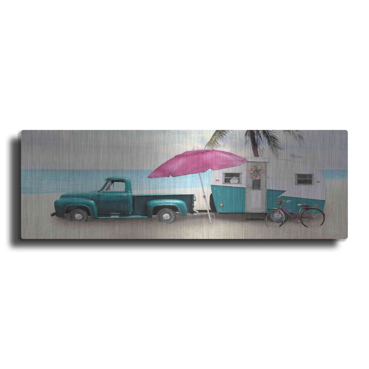 Luxe Metal Art 'Beach Camping with Bike' by Lori Deiter, Metal Wall Art