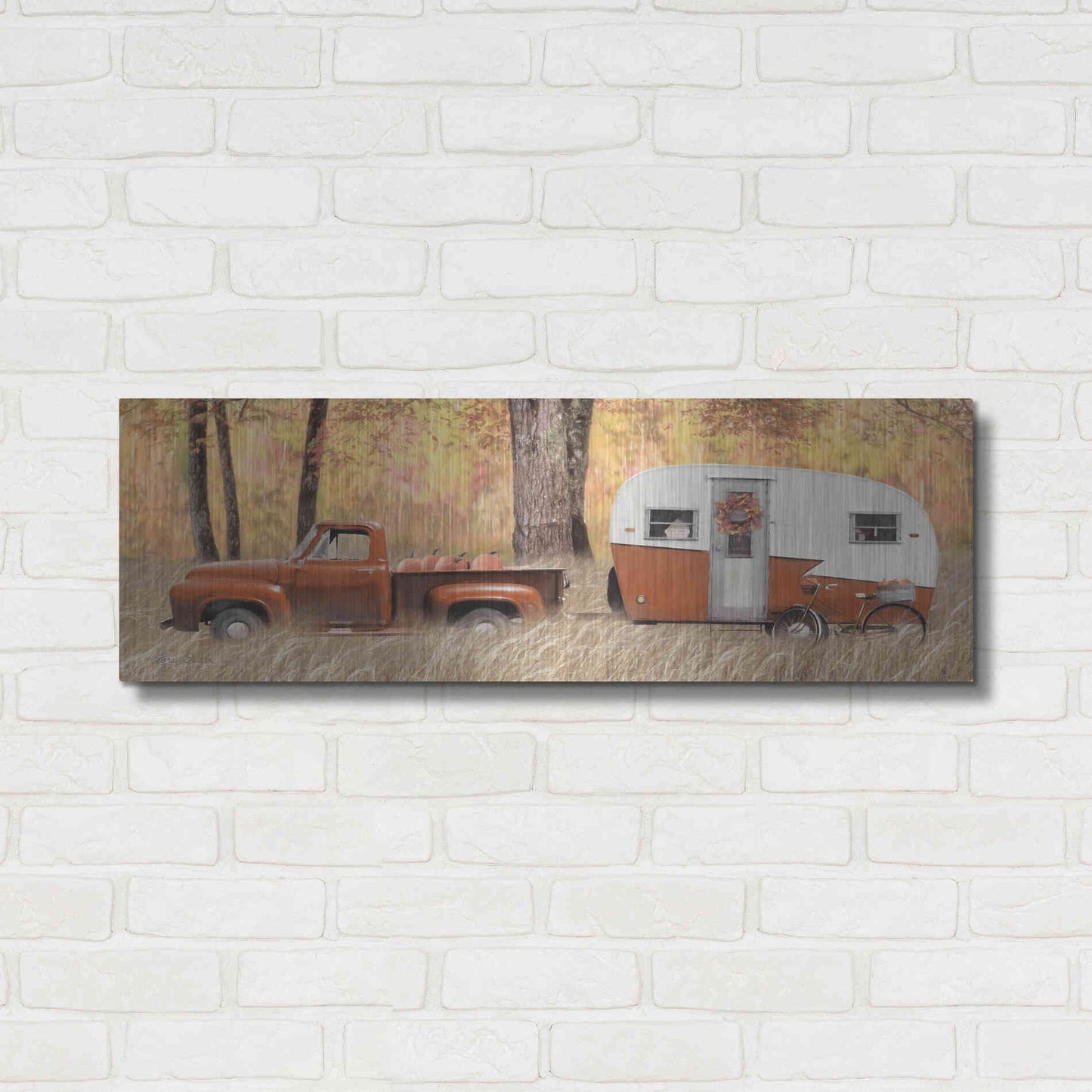 Luxe Metal Art 'Fall Camping with bike' by Lori Deiter, Metal Wall Art,36x12