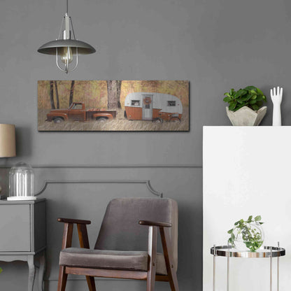 Luxe Metal Art 'Fall Camping with bike' by Lori Deiter, Metal Wall Art,36x12