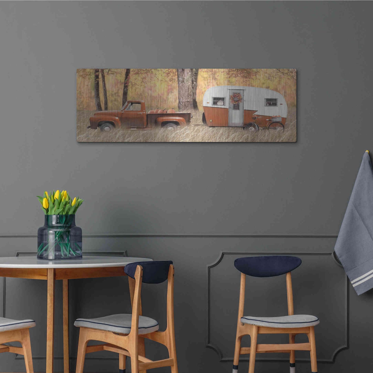 Luxe Metal Art 'Fall Camping with bike' by Lori Deiter, Metal Wall Art,48x16