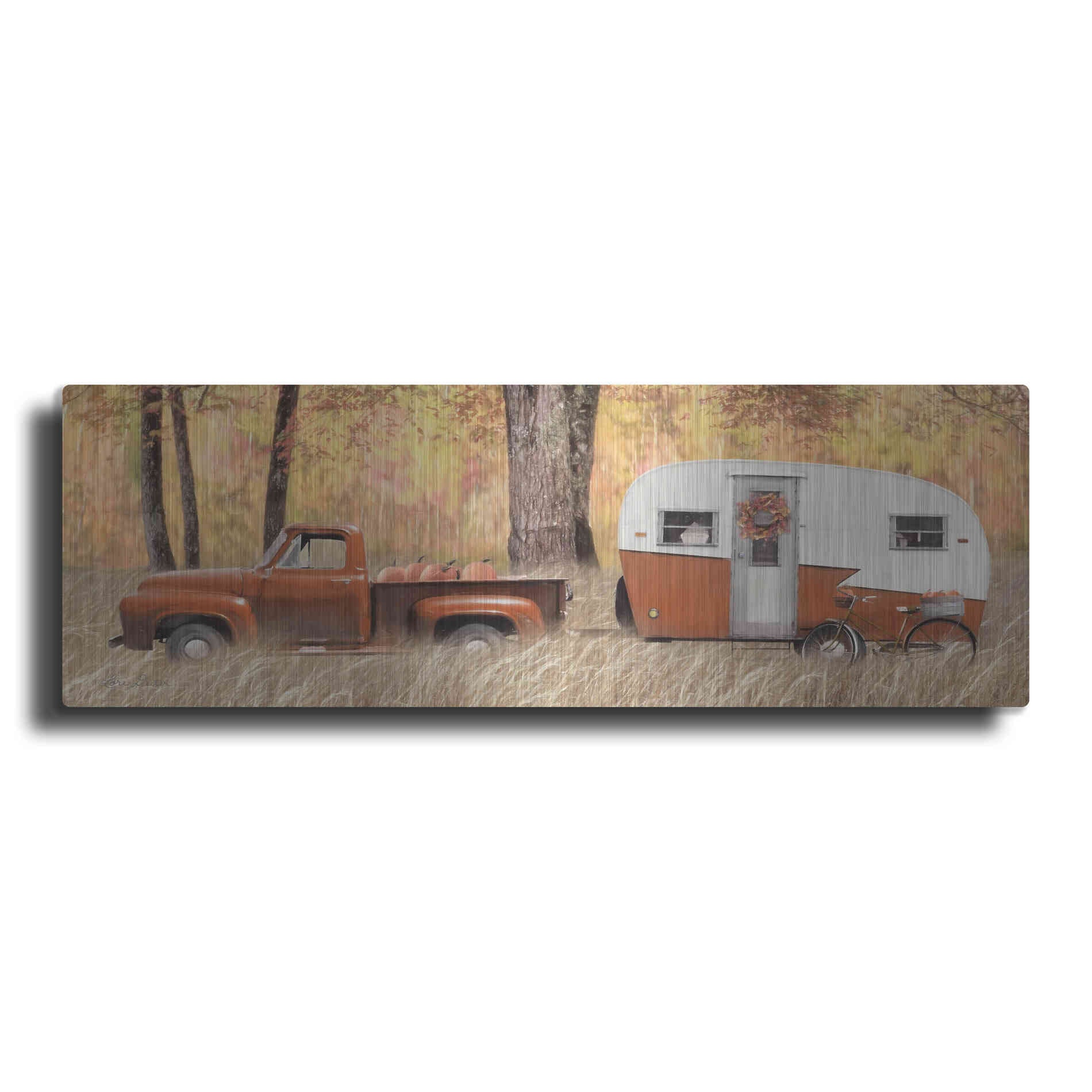 Luxe Metal Art 'Fall Camping with bike' by Lori Deiter, Metal Wall Art