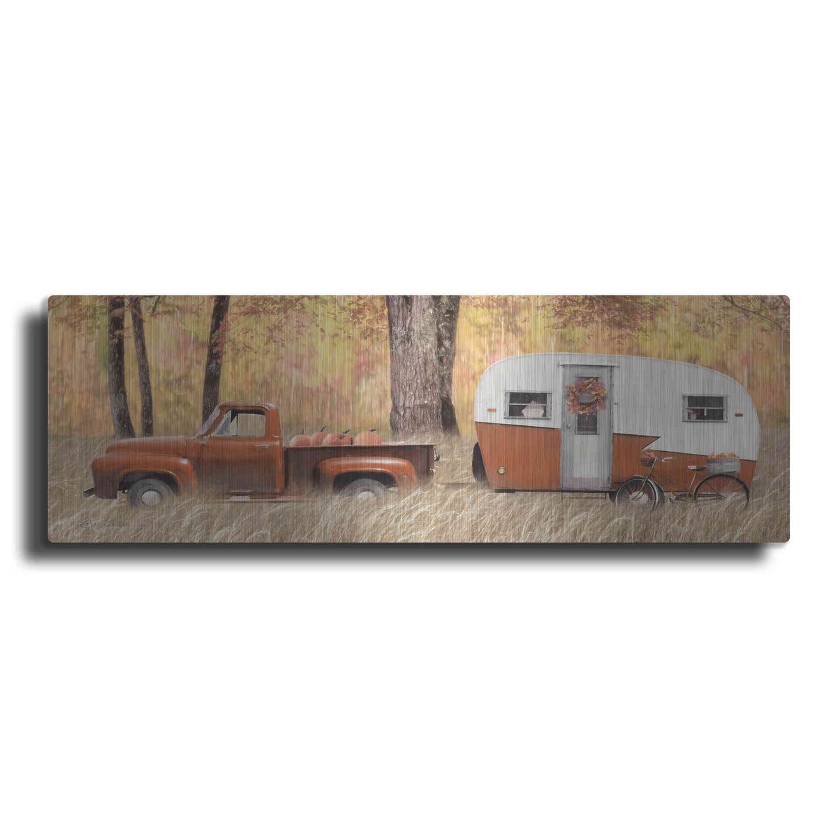 Luxe Metal Art 'Fall Camping with bike' by Lori Deiter, Metal Wall Art