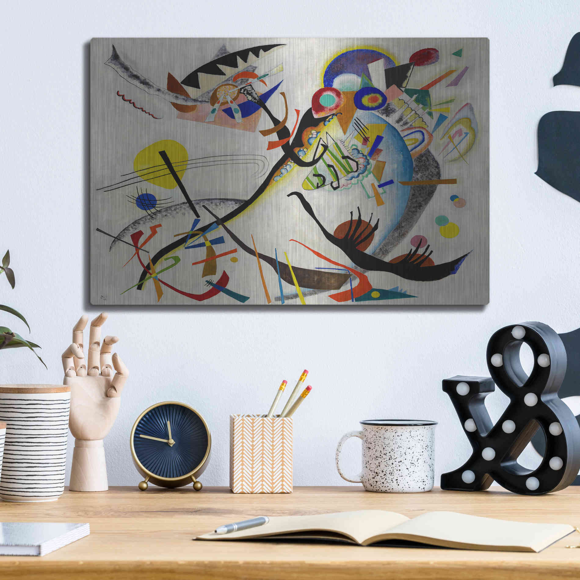 Luxe Metal Art 'Blue Segment' by Wassily Kandinsky, Metal Wall Art,16x12