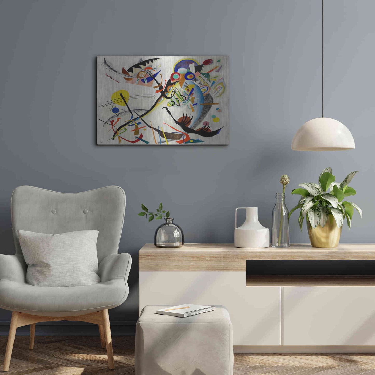 Luxe Metal Art 'Blue Segment' by Wassily Kandinsky, Metal Wall Art,24x16