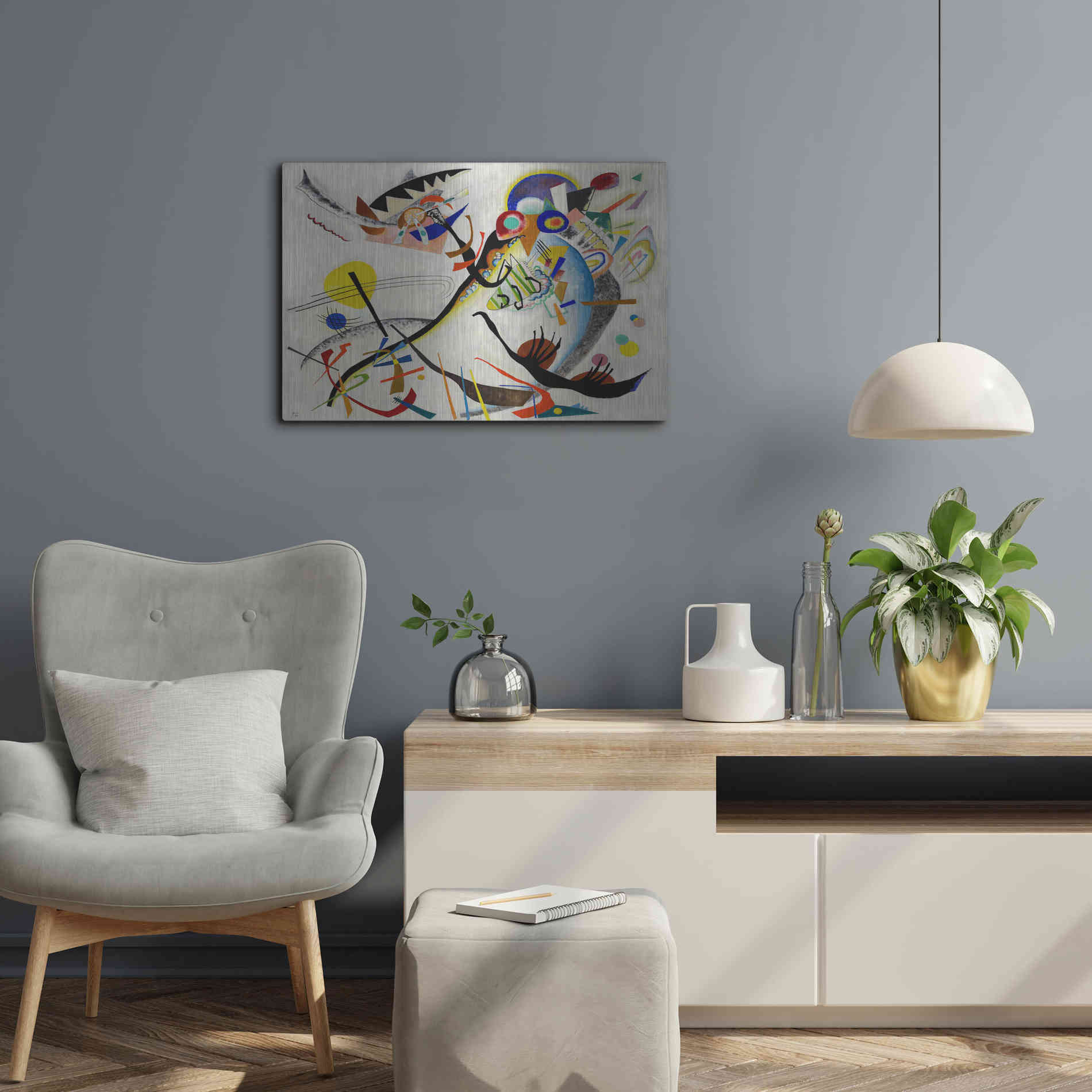 Luxe Metal Art 'Blue Segment' by Wassily Kandinsky, Metal Wall Art,24x16