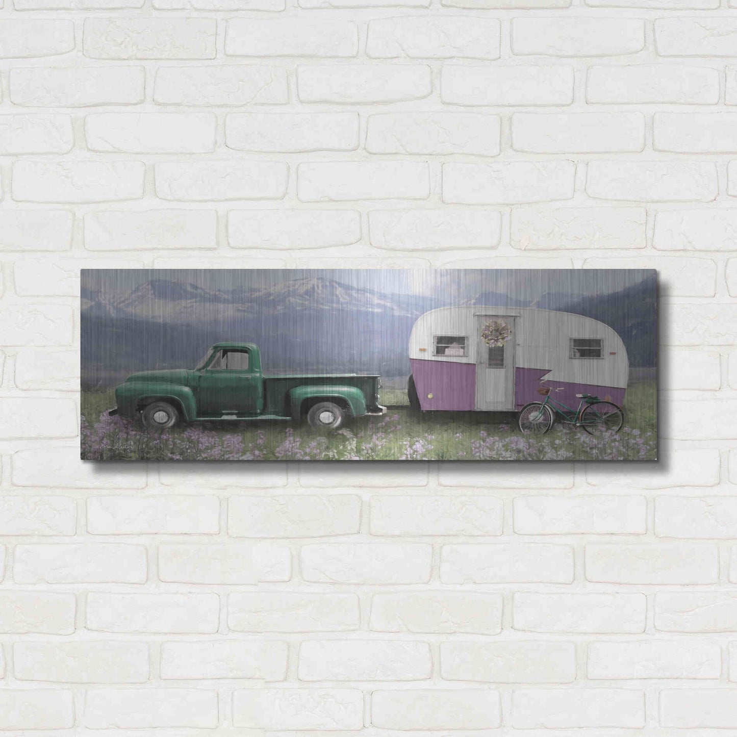 Luxe Metal Art 'Spring Camping with Bike' by Lori Deiter, Metal Wall Art,36x12