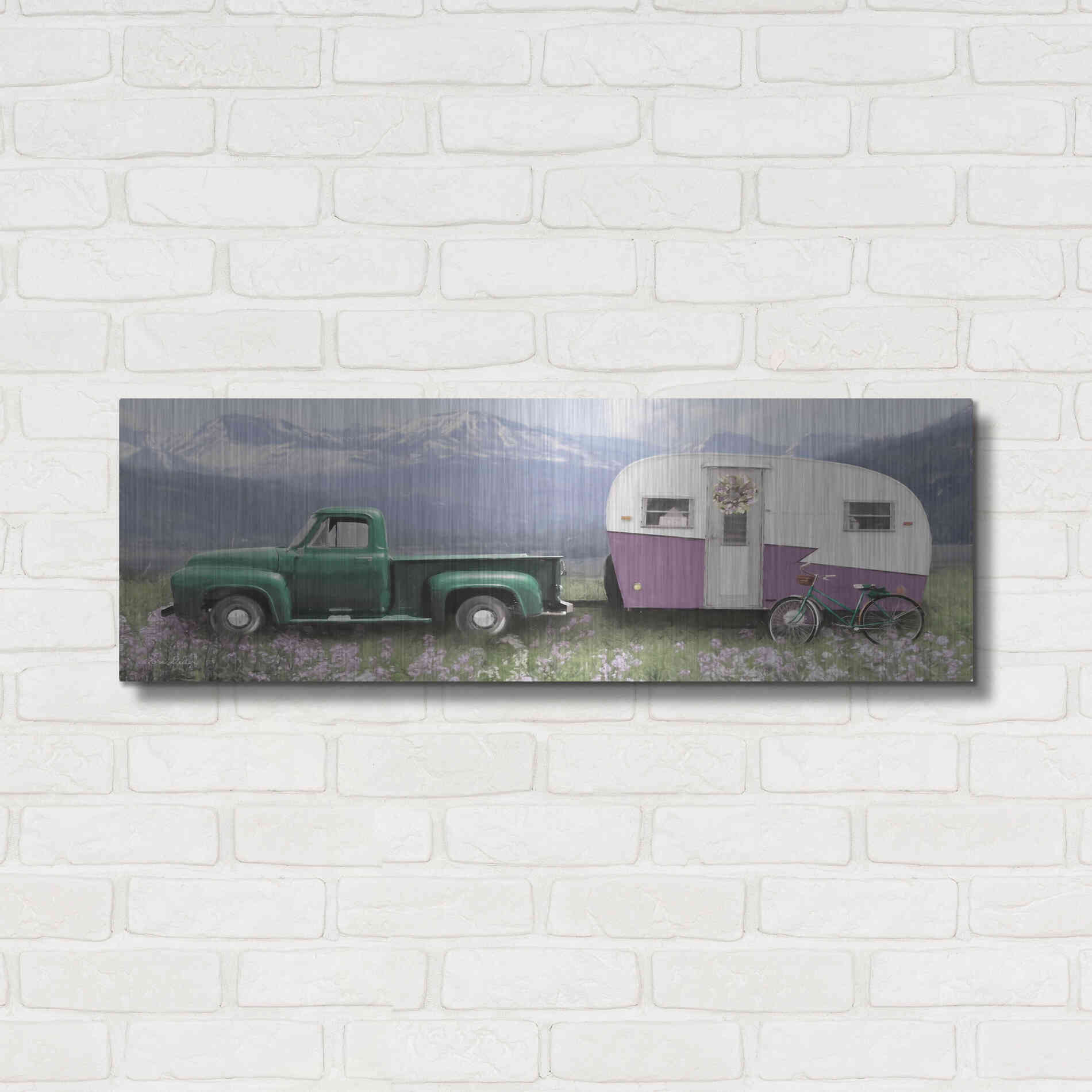 Luxe Metal Art 'Spring Camping with Bike' by Lori Deiter, Metal Wall Art,36x12