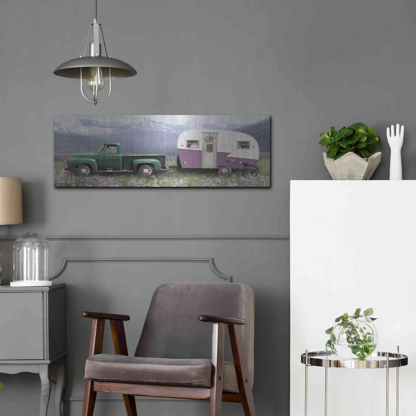 Luxe Metal Art 'Spring Camping with Bike' by Lori Deiter, Metal Wall Art,36x12