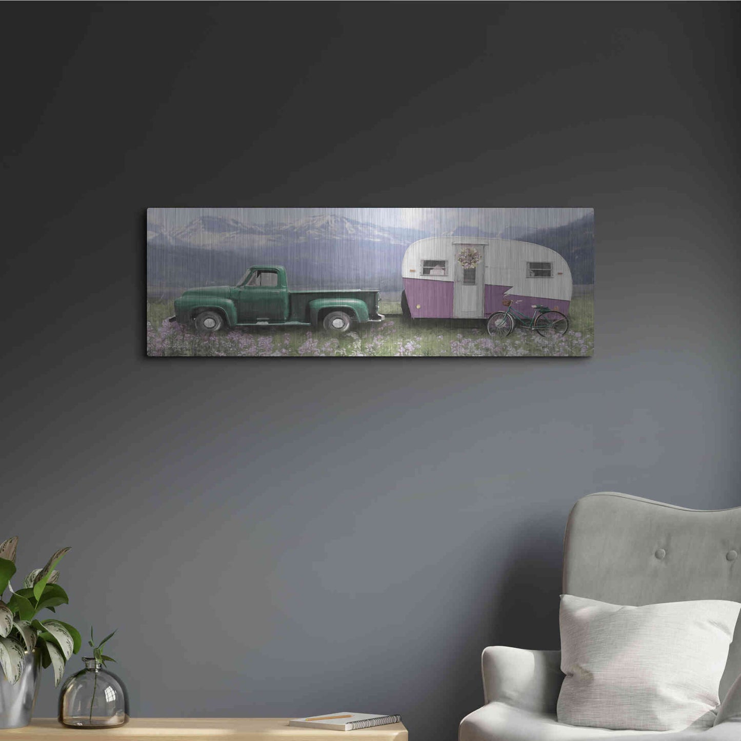 Luxe Metal Art 'Spring Camping with Bike' by Lori Deiter, Metal Wall Art,36x12