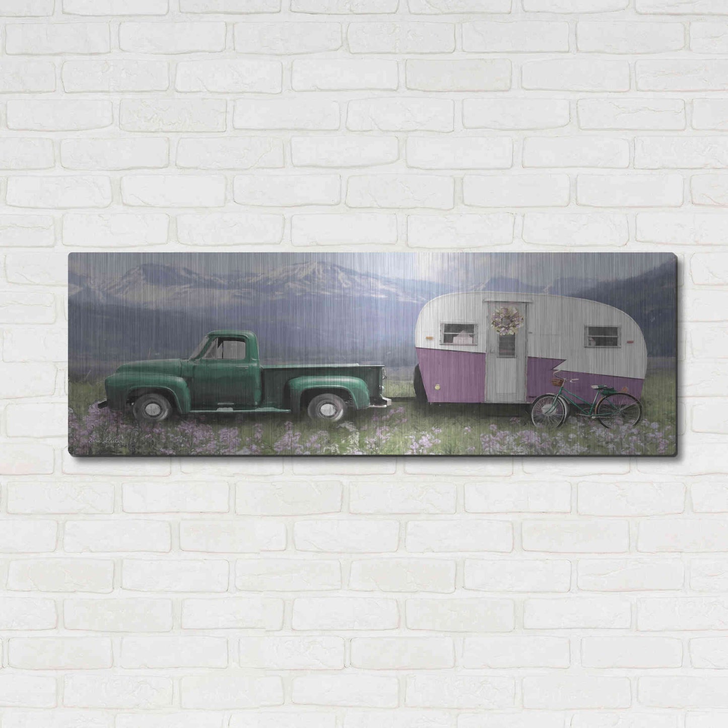 Luxe Metal Art 'Spring Camping with Bike' by Lori Deiter, Metal Wall Art,48x16