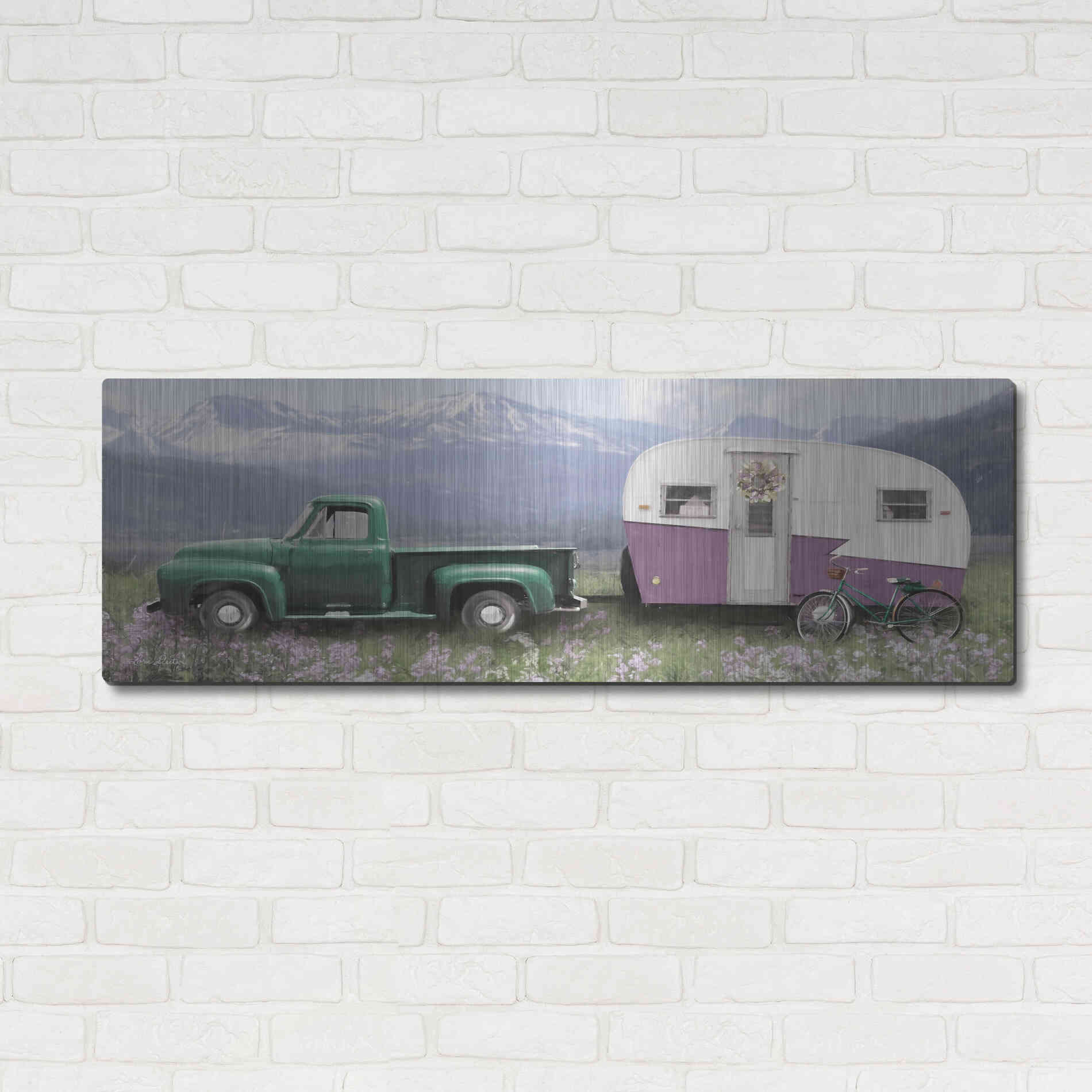 Luxe Metal Art 'Spring Camping with Bike' by Lori Deiter, Metal Wall Art,48x16