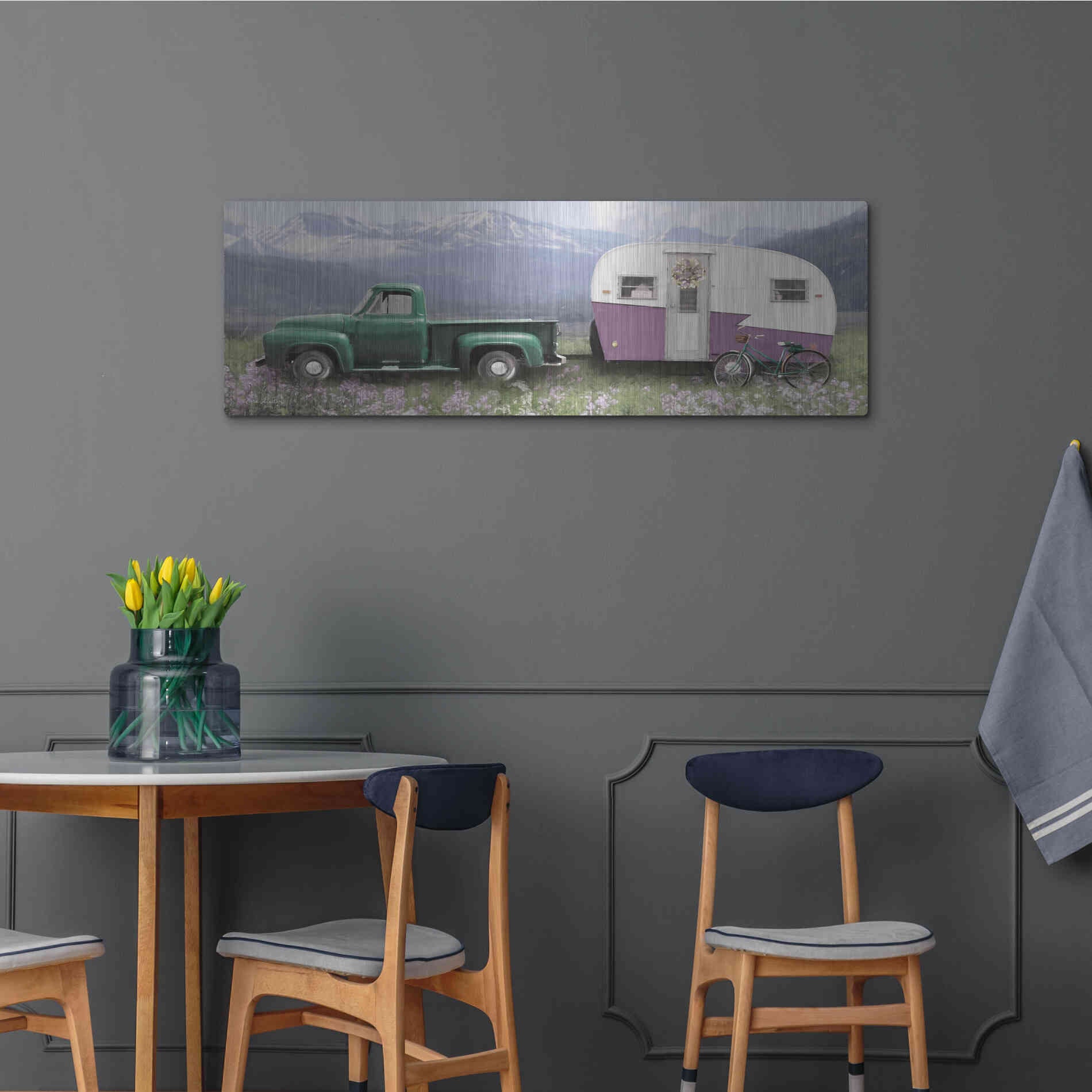 Luxe Metal Art 'Spring Camping with Bike' by Lori Deiter, Metal Wall Art,48x16