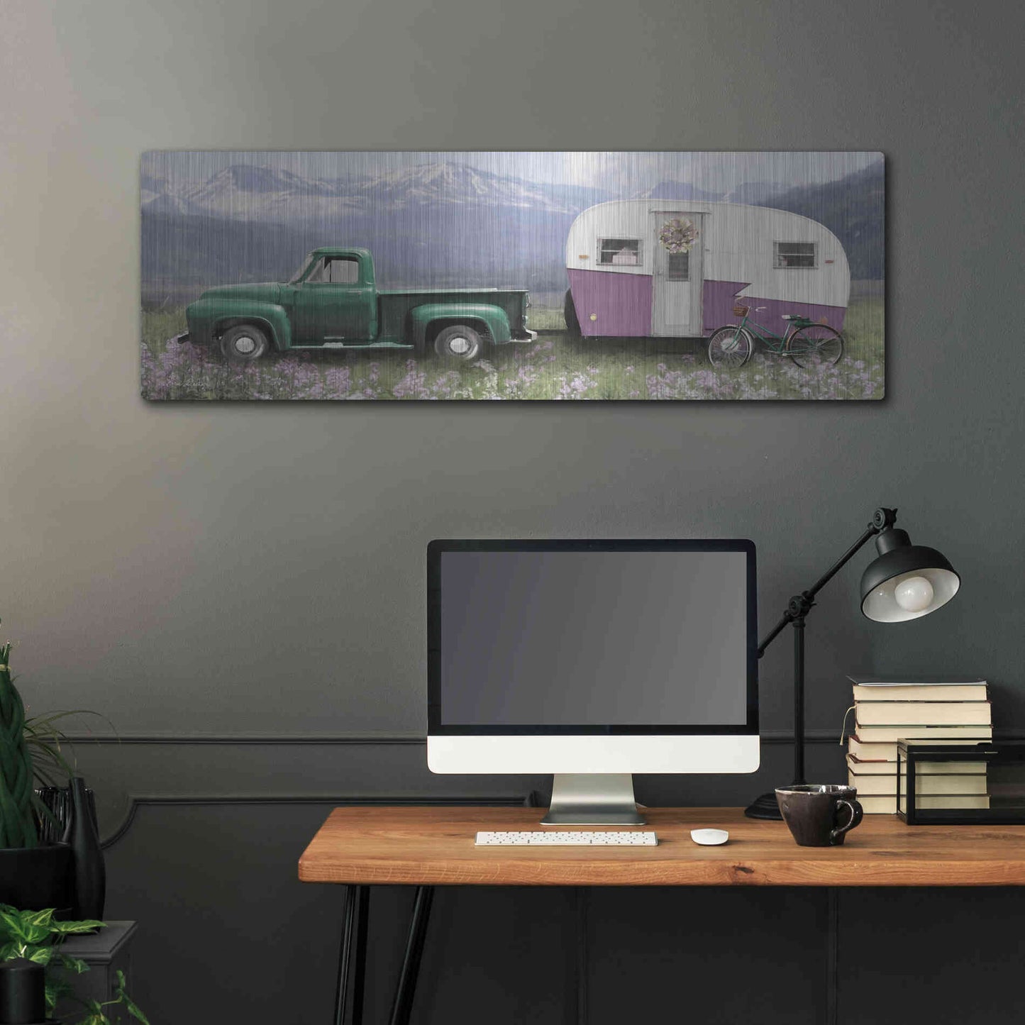 Luxe Metal Art 'Spring Camping with Bike' by Lori Deiter, Metal Wall Art,48x16
