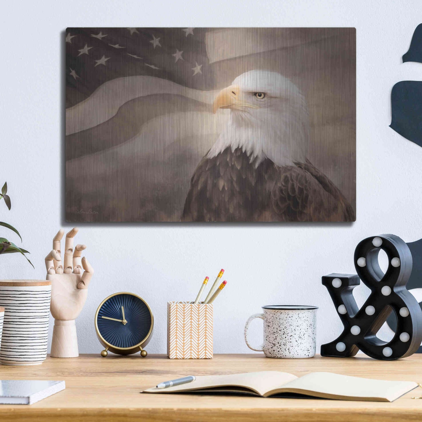 Luxe Metal Art 'US Symbols' by Lori Deiter, Metal Wall Art,16x12