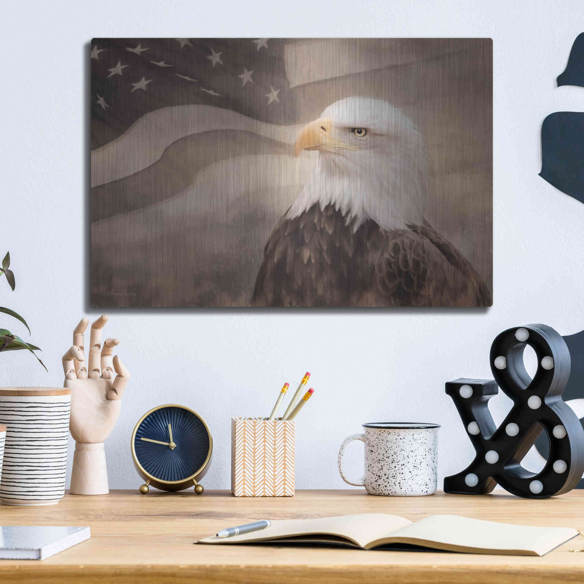 Luxe Metal Art 'US Symbols' by Lori Deiter, Metal Wall Art,16x12