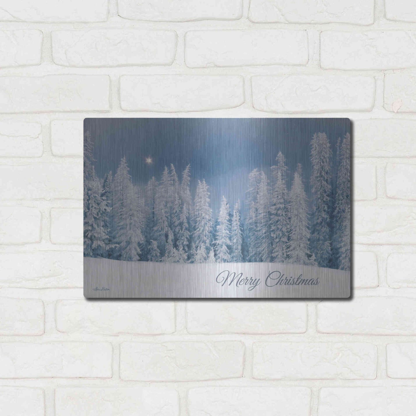 Luxe Metal Art 'Lava Mountain Merry Christmas' by Lori Deiter, Metal Wall Art,16x12