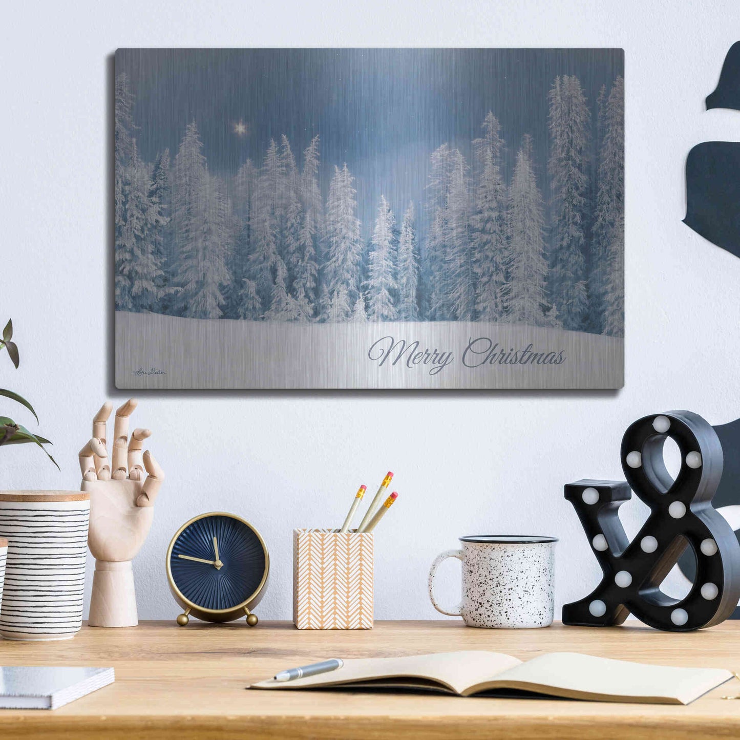 Luxe Metal Art 'Lava Mountain Merry Christmas' by Lori Deiter, Metal Wall Art,16x12