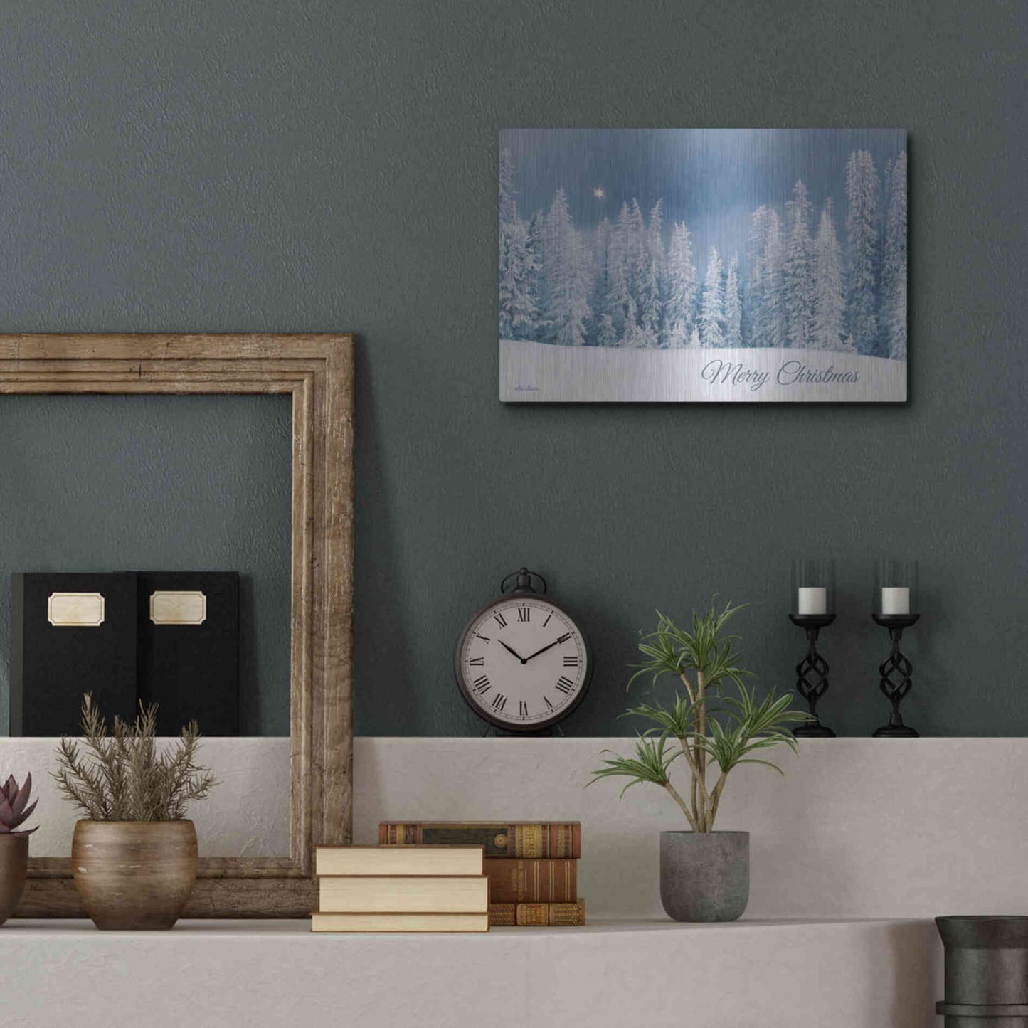 Luxe Metal Art 'Lava Mountain Merry Christmas' by Lori Deiter, Metal Wall Art,16x12