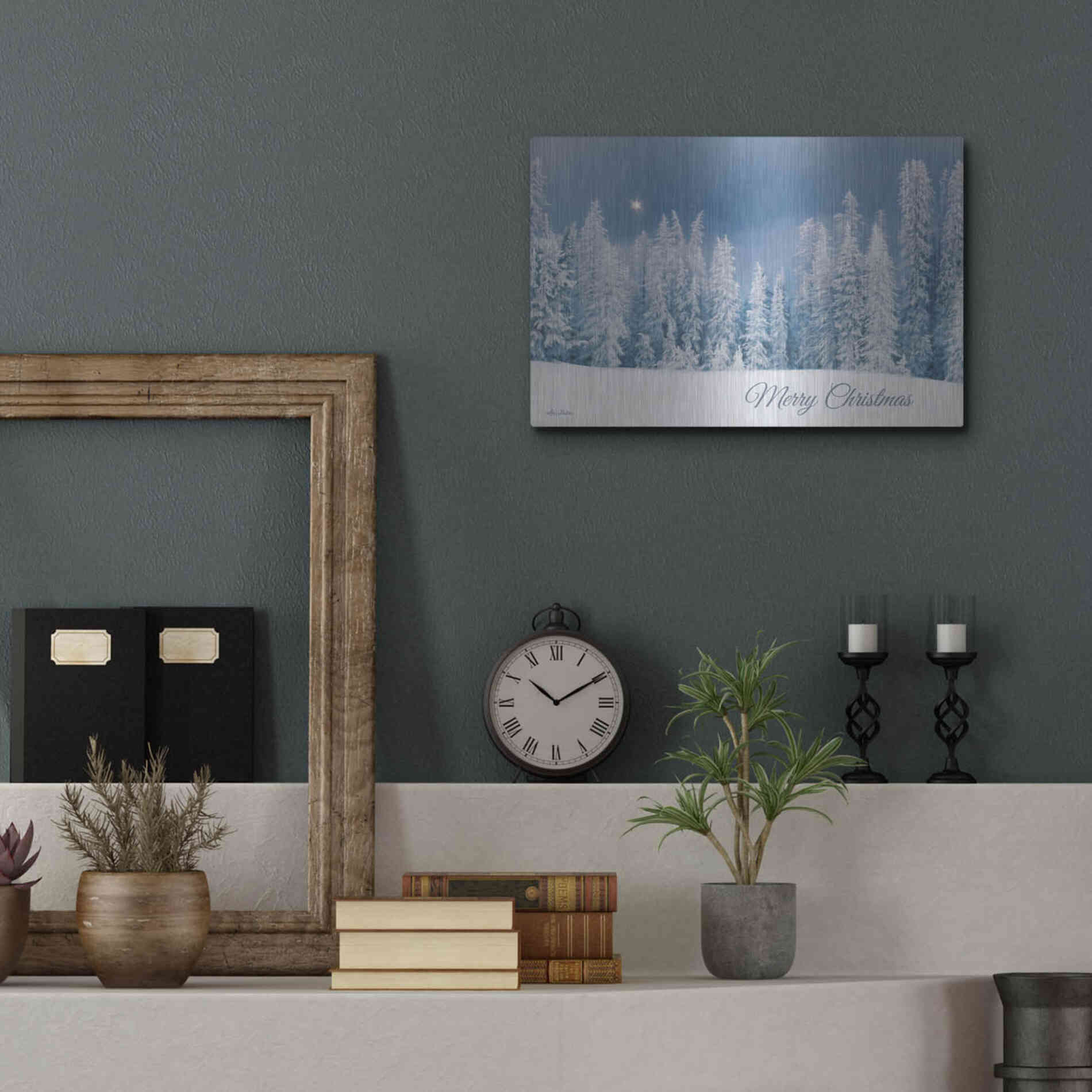 Luxe Metal Art 'Lava Mountain Merry Christmas' by Lori Deiter, Metal Wall Art,16x12