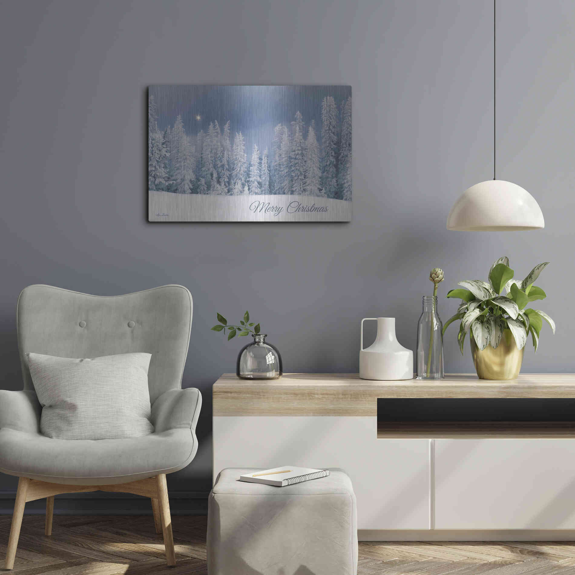 Luxe Metal Art 'Lava Mountain Merry Christmas' by Lori Deiter, Metal Wall Art,24x16