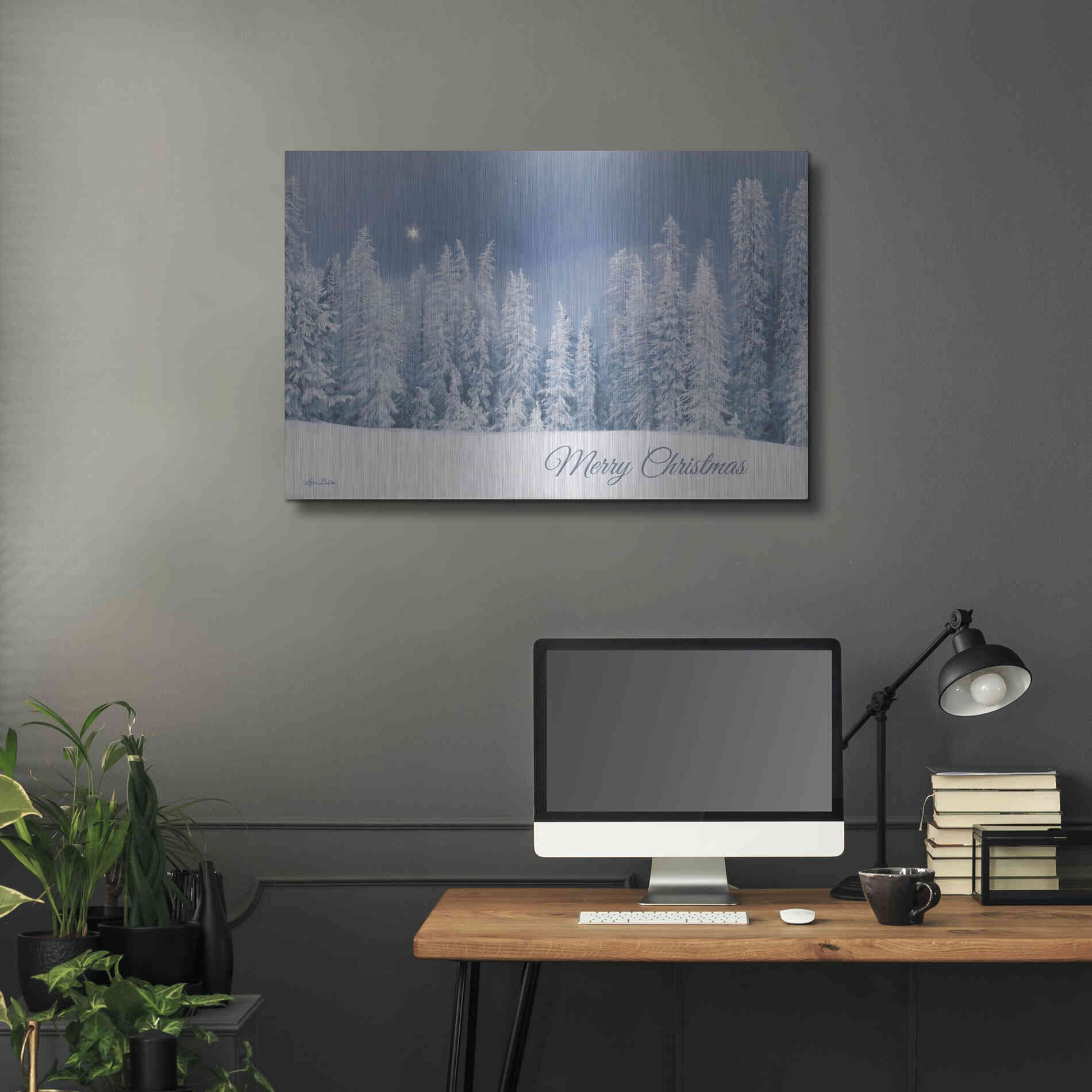 Luxe Metal Art 'Lava Mountain Merry Christmas' by Lori Deiter, Metal Wall Art,36x24