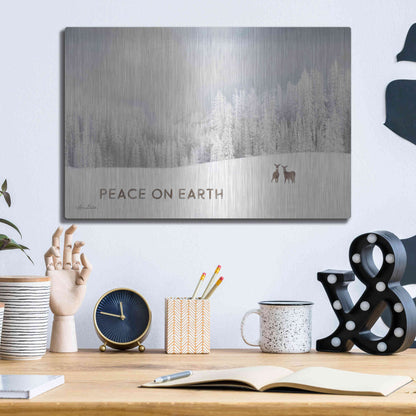 Luxe Metal Art 'Lava Mountain Snow Storm with Deer' by Lori Deiter, Metal Wall Art,16x12