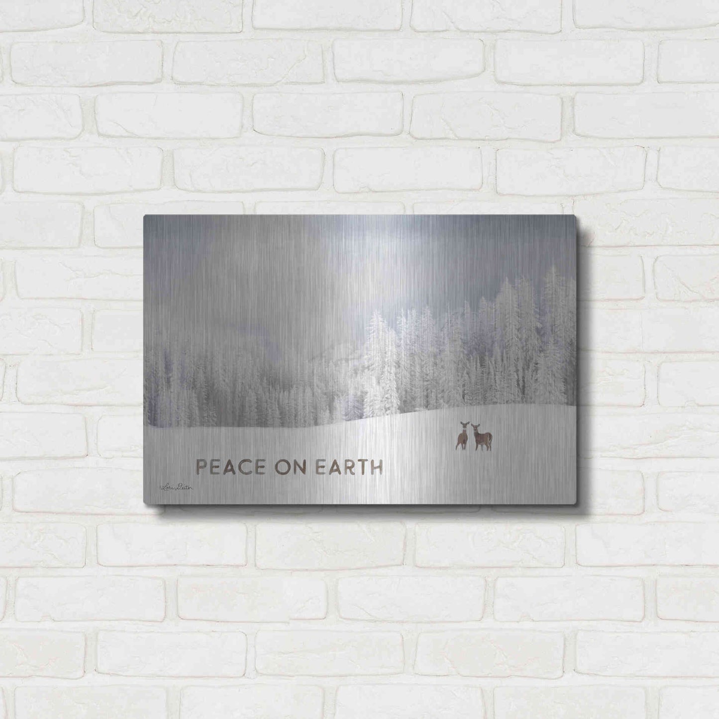 Luxe Metal Art 'Lava Mountain Snow Storm with Deer' by Lori Deiter, Metal Wall Art,24x16