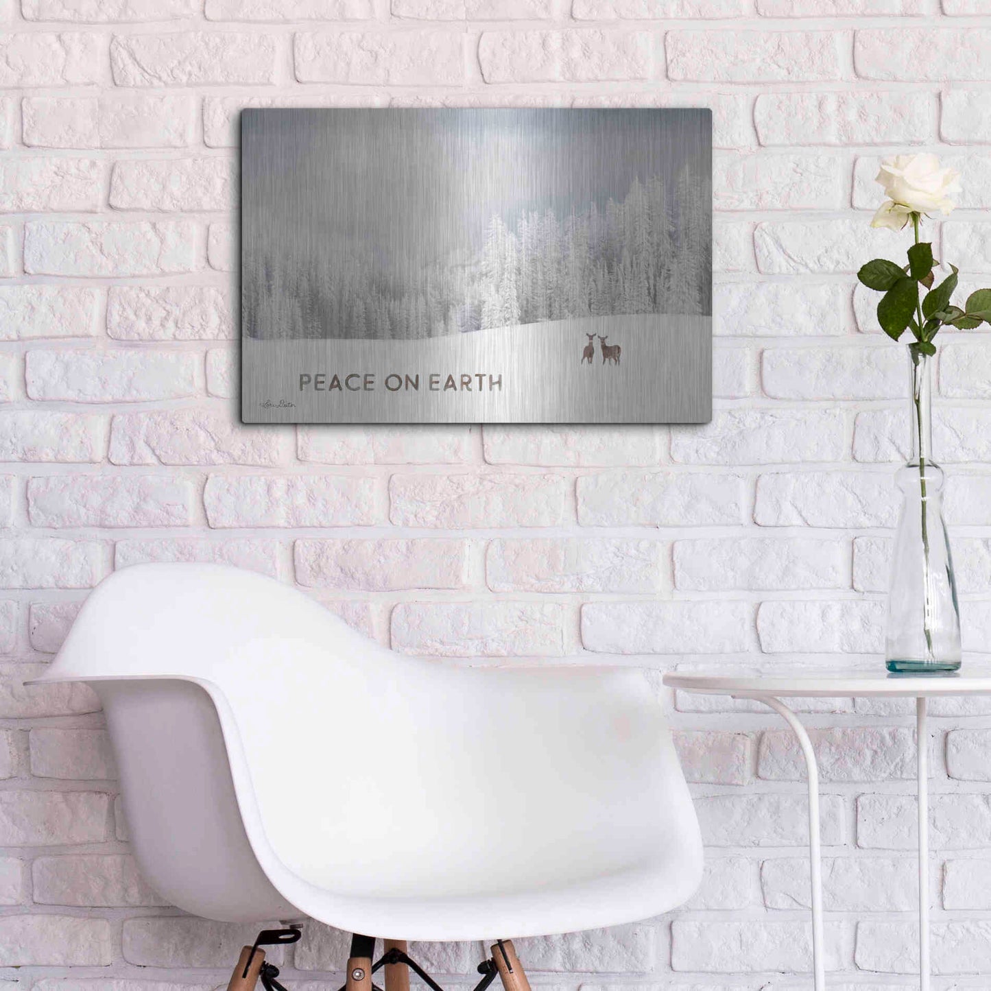 Luxe Metal Art 'Lava Mountain Snow Storm with Deer' by Lori Deiter, Metal Wall Art,24x16
