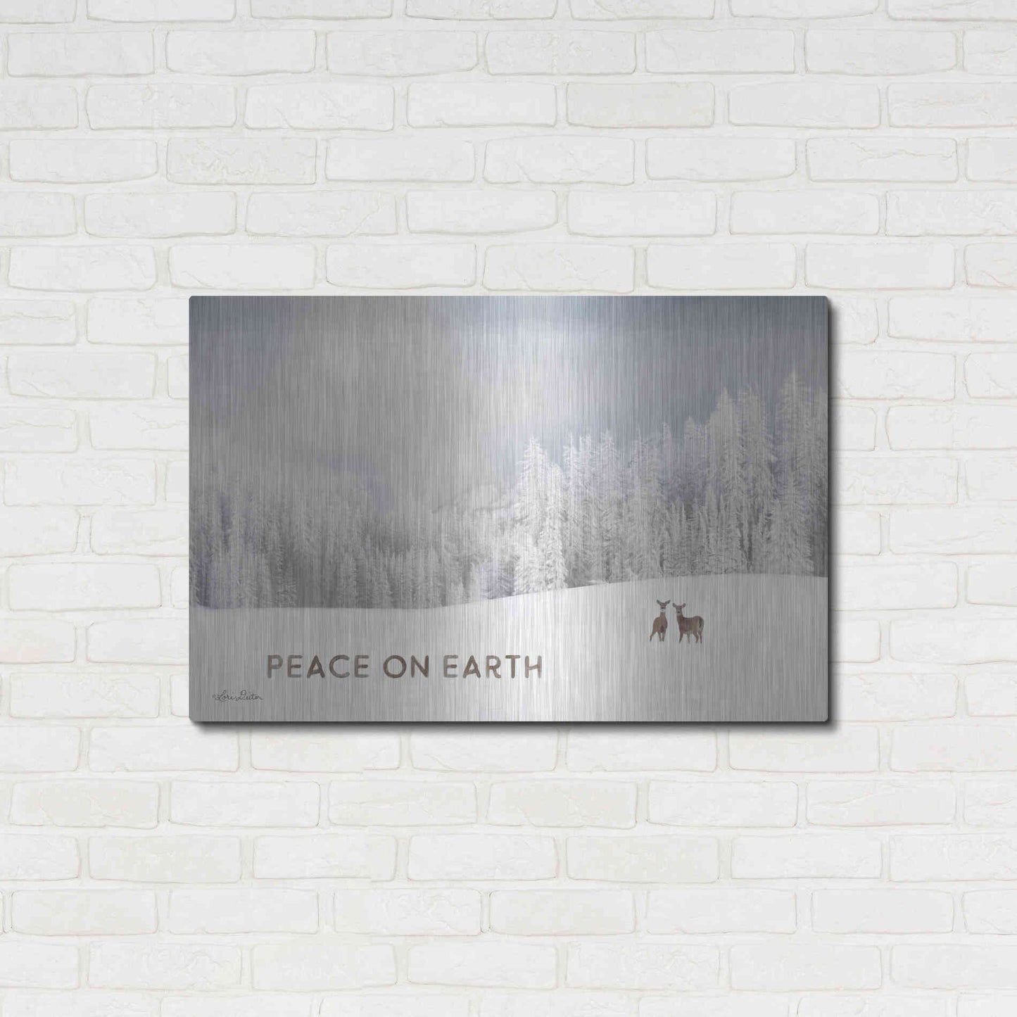 Luxe Metal Art 'Lava Mountain Snow Storm with Deer' by Lori Deiter, Metal Wall Art,36x24