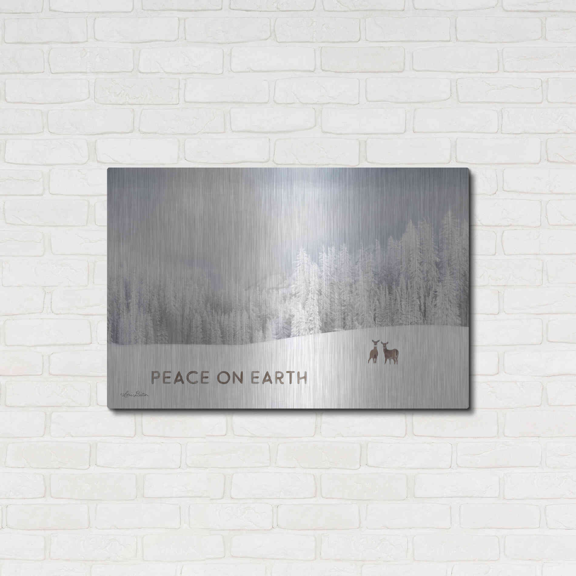 Luxe Metal Art 'Lava Mountain Snow Storm with Deer' by Lori Deiter, Metal Wall Art,36x24