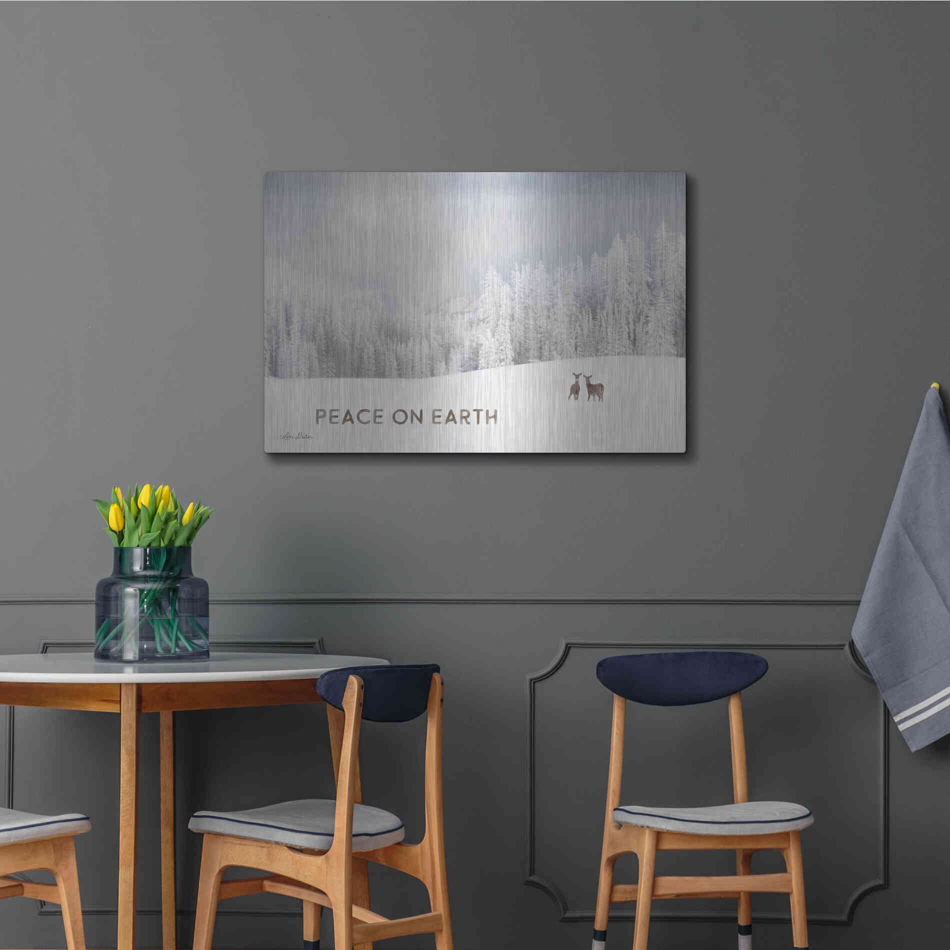 Luxe Metal Art 'Lava Mountain Snow Storm with Deer' by Lori Deiter, Metal Wall Art,36x24