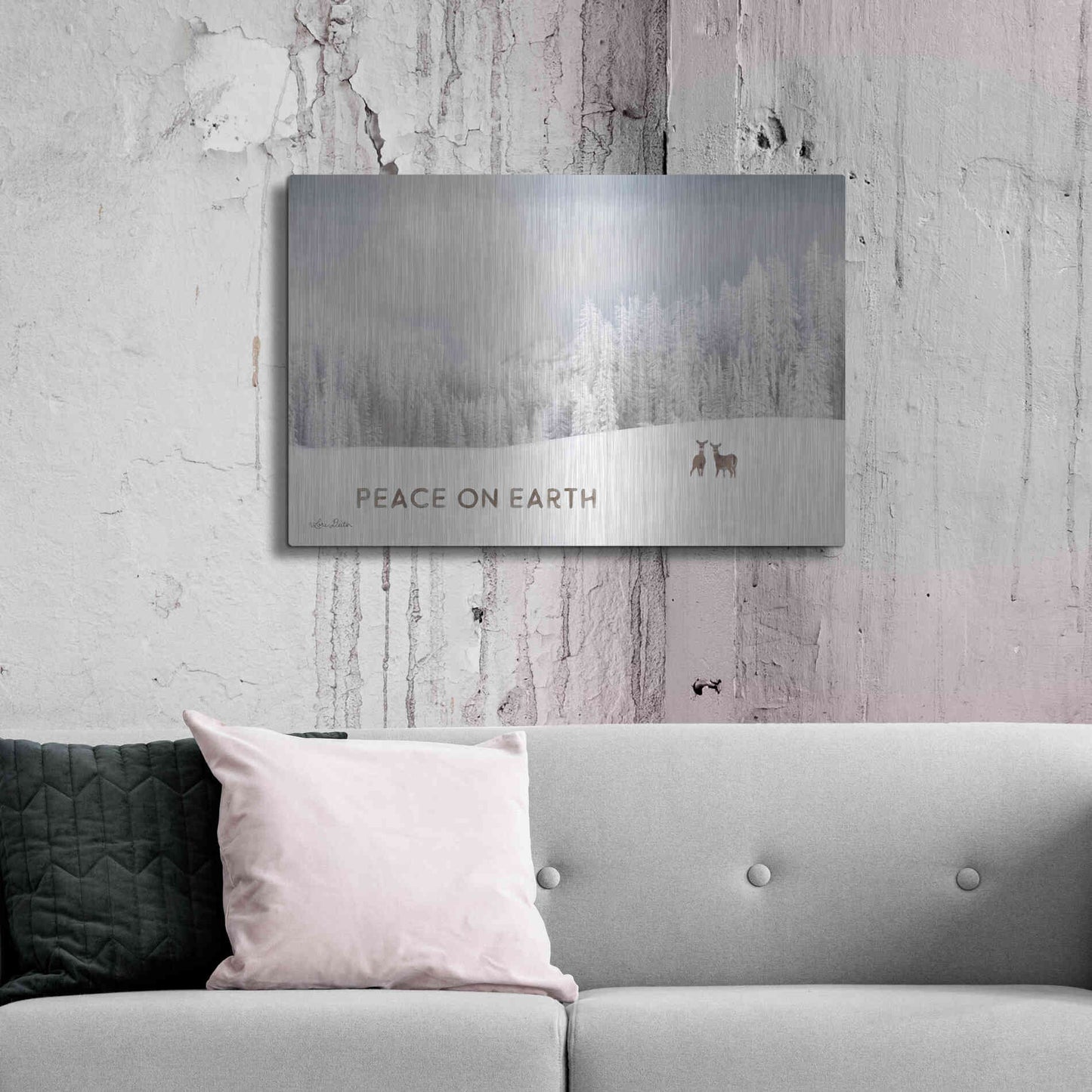 Luxe Metal Art 'Lava Mountain Snow Storm with Deer' by Lori Deiter, Metal Wall Art,36x24