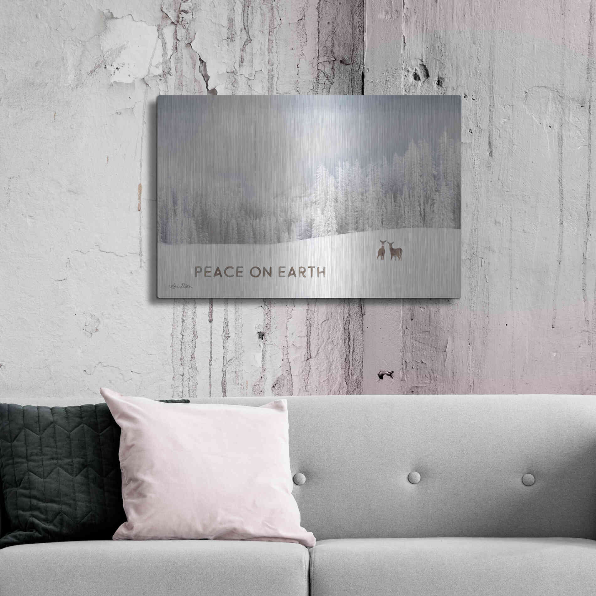 Luxe Metal Art 'Lava Mountain Snow Storm with Deer' by Lori Deiter, Metal Wall Art,36x24
