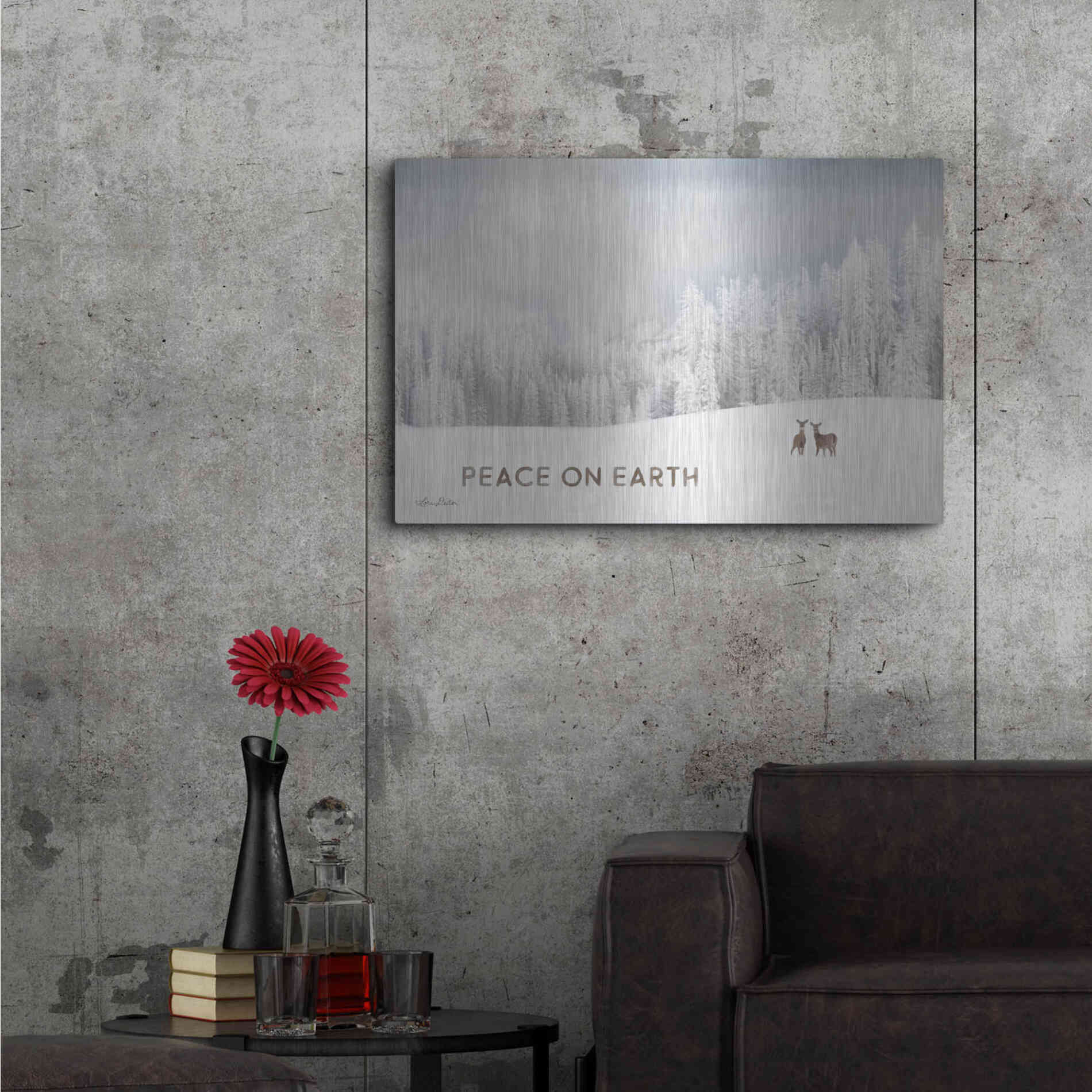 Luxe Metal Art 'Lava Mountain Snow Storm with Deer' by Lori Deiter, Metal Wall Art,36x24