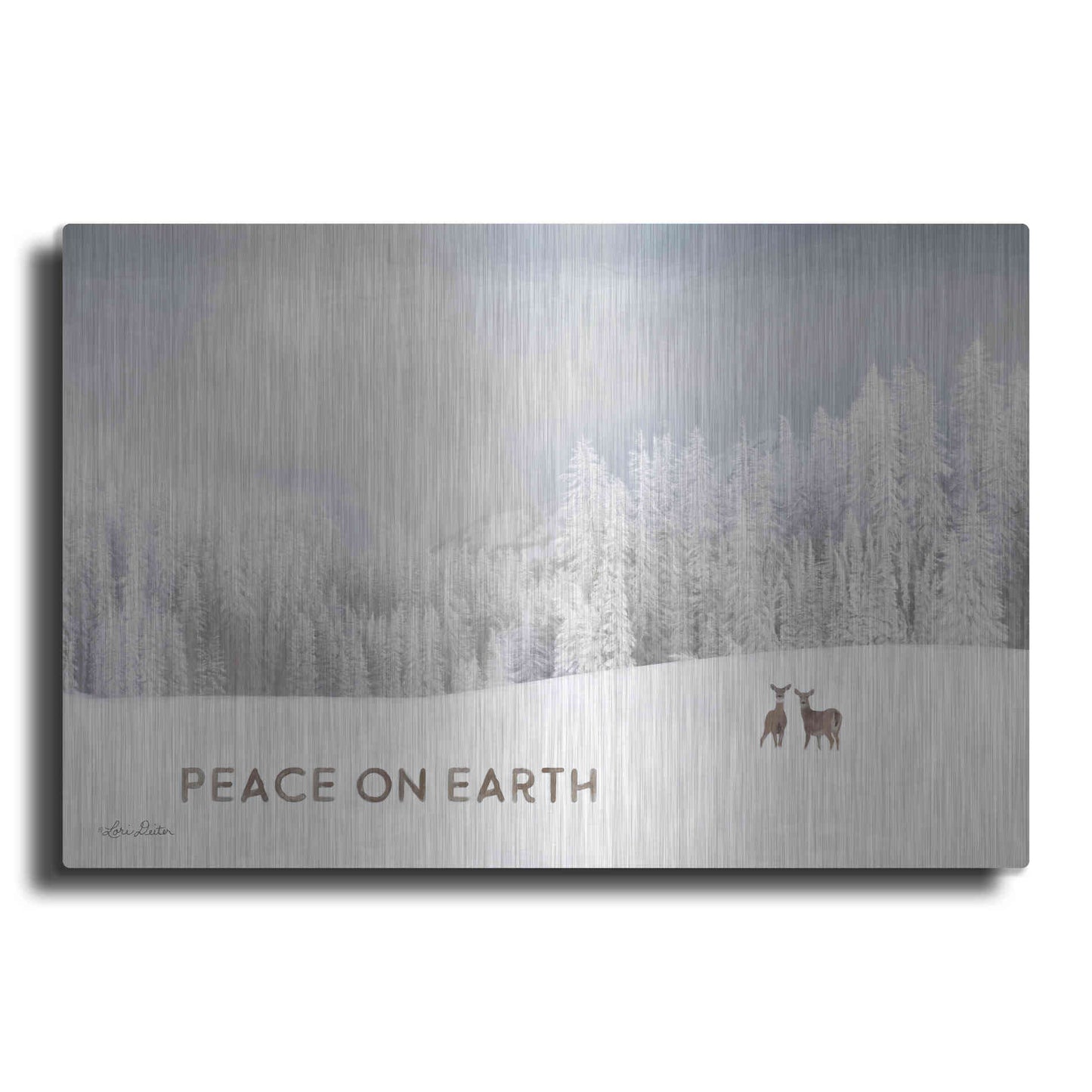 Luxe Metal Art 'Lava Mountain Snow Storm with Deer' by Lori Deiter, Metal Wall Art