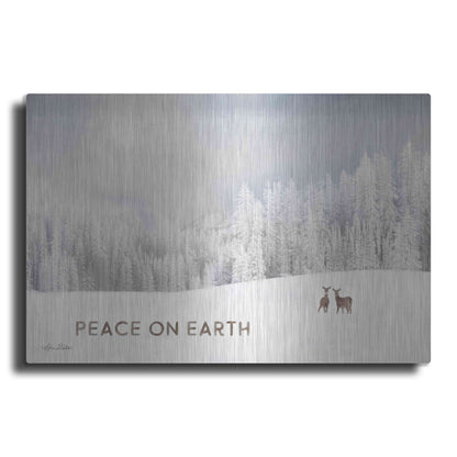 Luxe Metal Art 'Lava Mountain Snow Storm with Deer' by Lori Deiter, Metal Wall Art