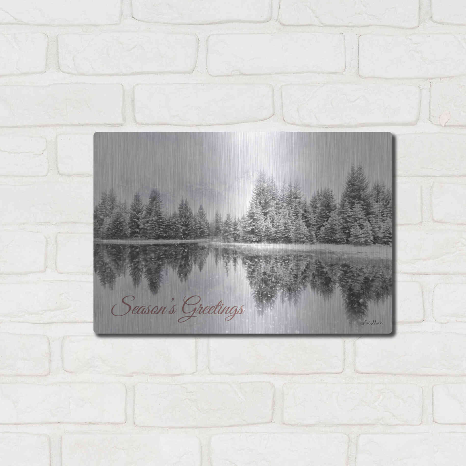 Luxe Metal Art 'Schwabachers Seasons Greetings' by Lori Deiter, Metal Wall Art,16x12