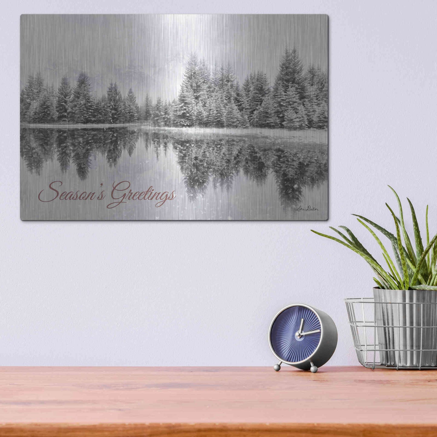 Luxe Metal Art 'Schwabachers Seasons Greetings' by Lori Deiter, Metal Wall Art,16x12