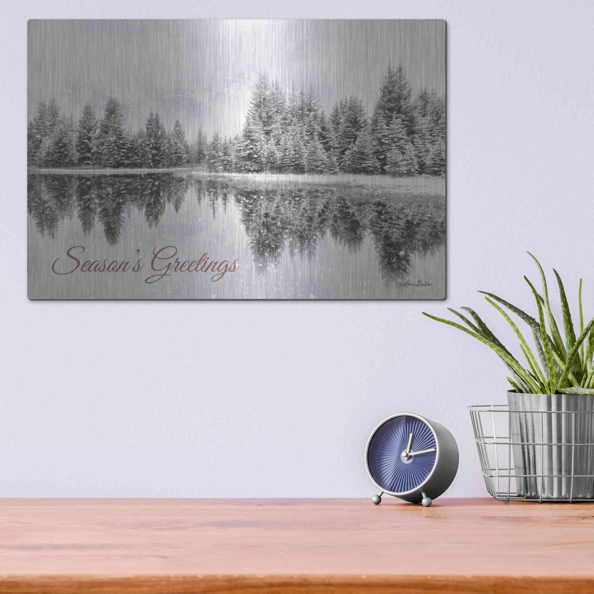 Luxe Metal Art 'Schwabachers Seasons Greetings' by Lori Deiter, Metal Wall Art,16x12