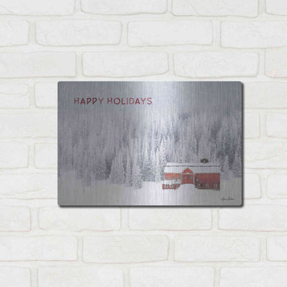 Luxe Metal Art 'Snowy Forest Happy Holidays' by Lori Deiter, Metal Wall Art,16x12