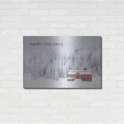 Luxe Metal Art 'Snowy Forest Happy Holidays' by Lori Deiter, Metal Wall Art,36x24