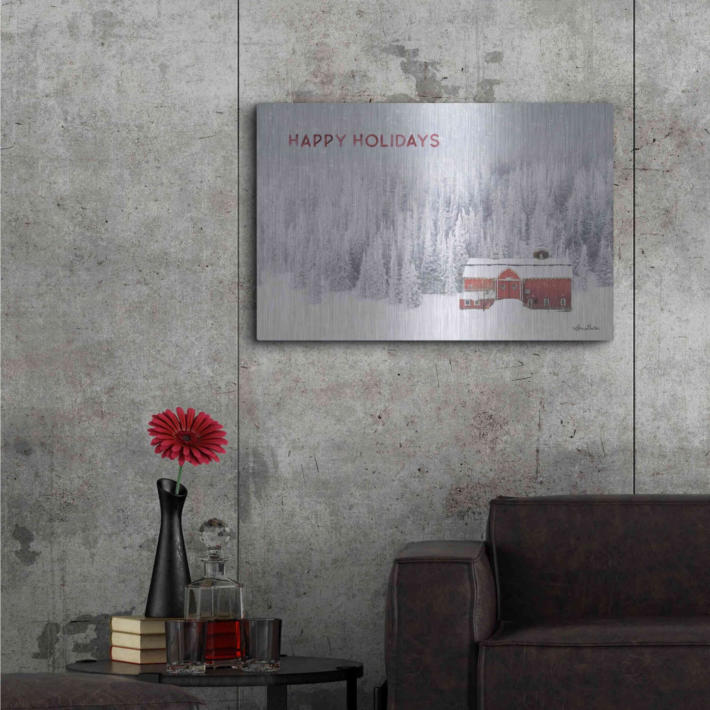 Luxe Metal Art 'Snowy Forest Happy Holidays' by Lori Deiter, Metal Wall Art,36x24