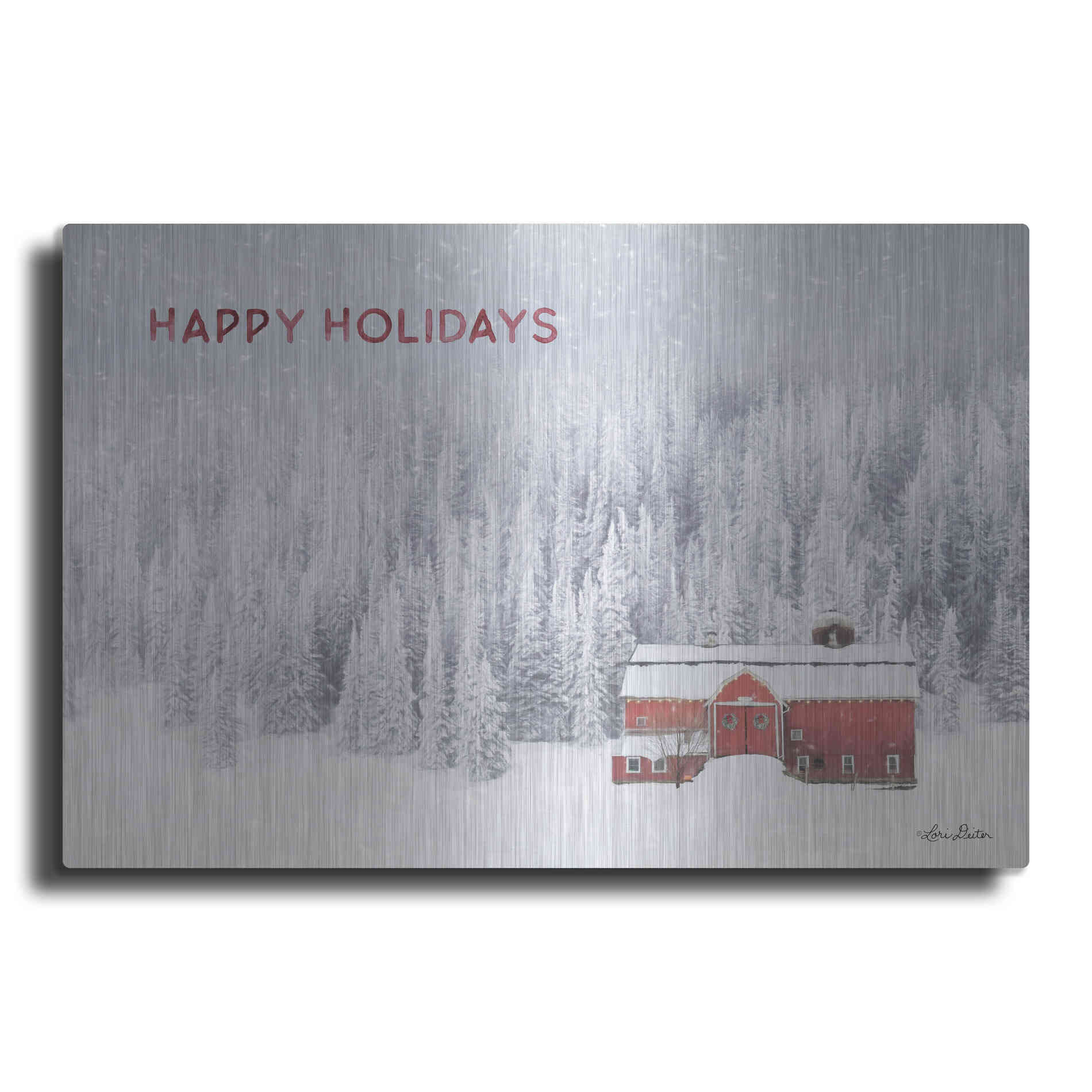 Luxe Metal Art 'Snowy Forest Happy Holidays' by Lori Deiter, Metal Wall Art