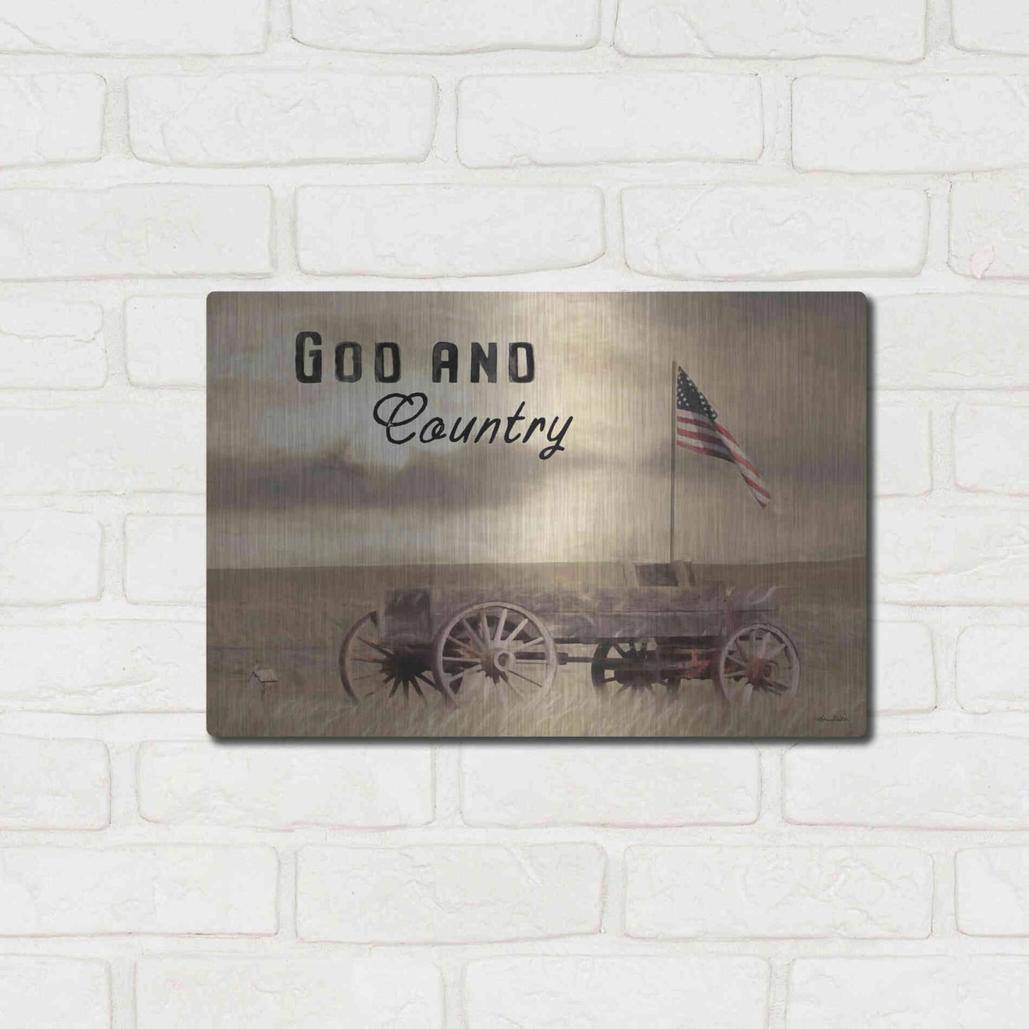 Luxe Metal Art 'God and Country' by Lori Deiter, Metal Wall Art,16x12