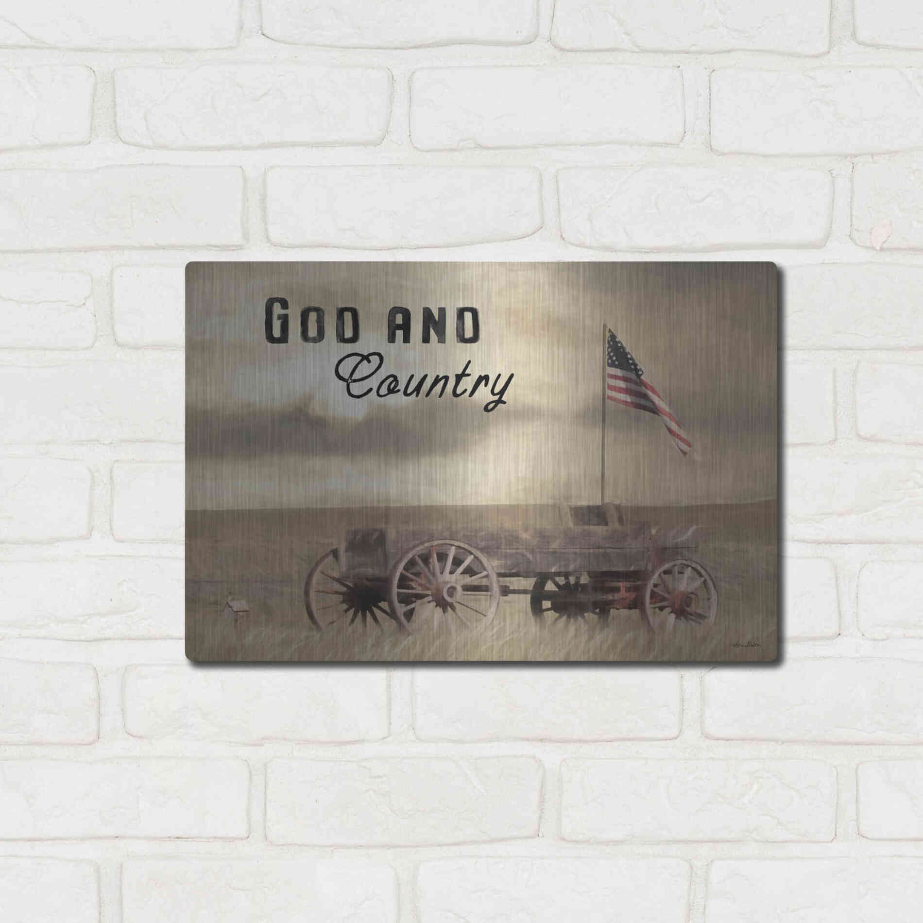 Luxe Metal Art 'God and Country' by Lori Deiter, Metal Wall Art,16x12