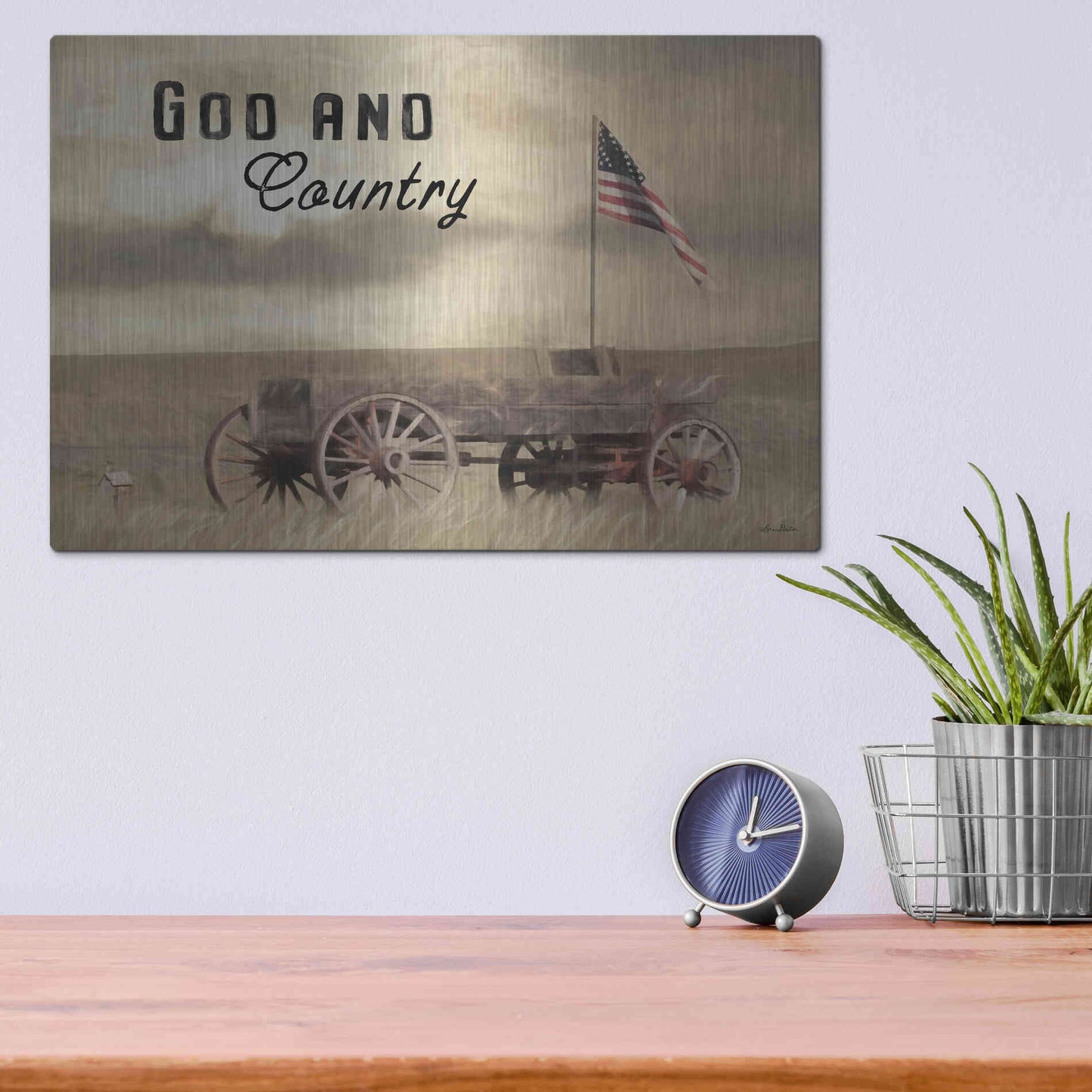 Luxe Metal Art 'God and Country' by Lori Deiter, Metal Wall Art,16x12