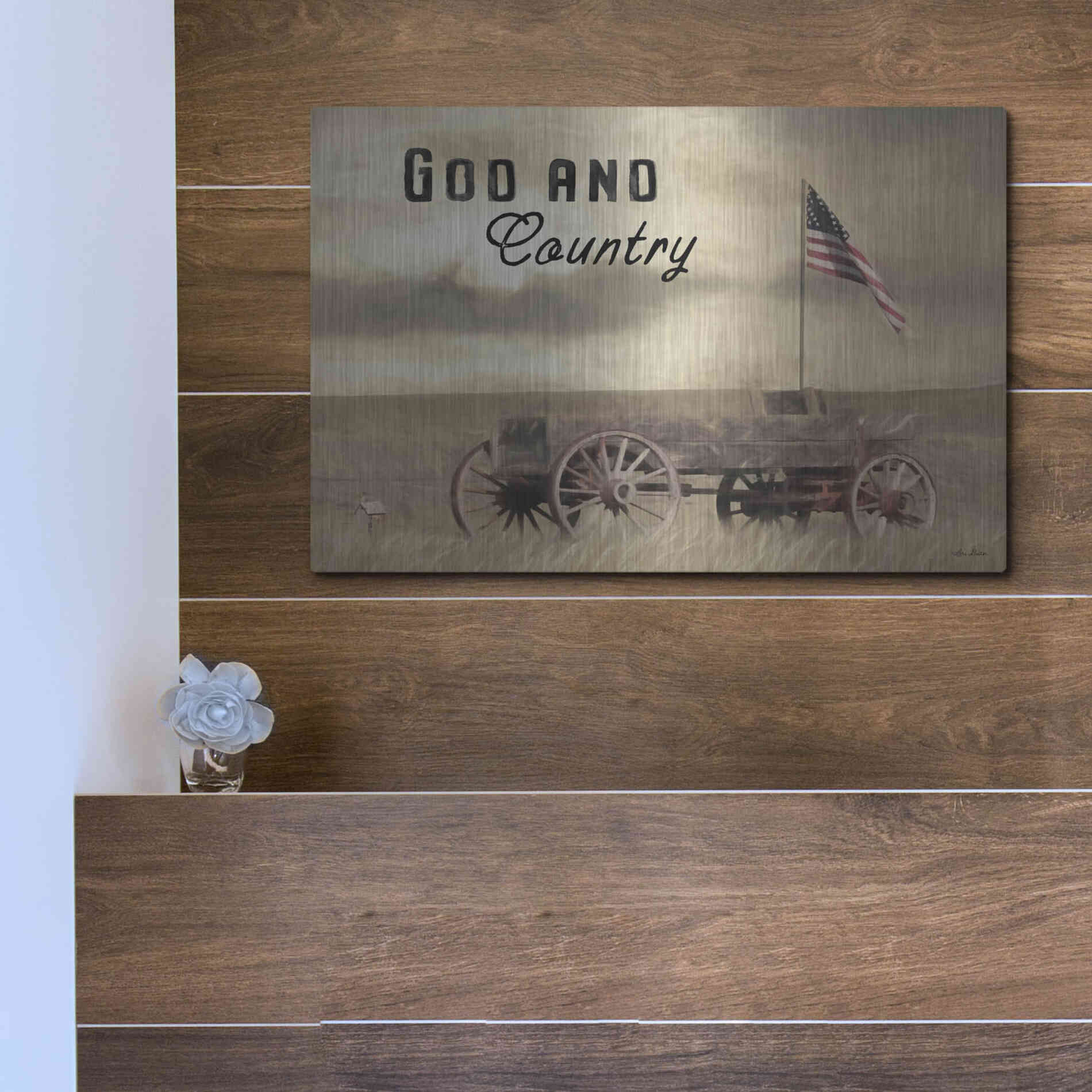 Luxe Metal Art 'God and Country' by Lori Deiter, Metal Wall Art,16x12