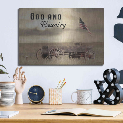 Luxe Metal Art 'God and Country' by Lori Deiter, Metal Wall Art,16x12