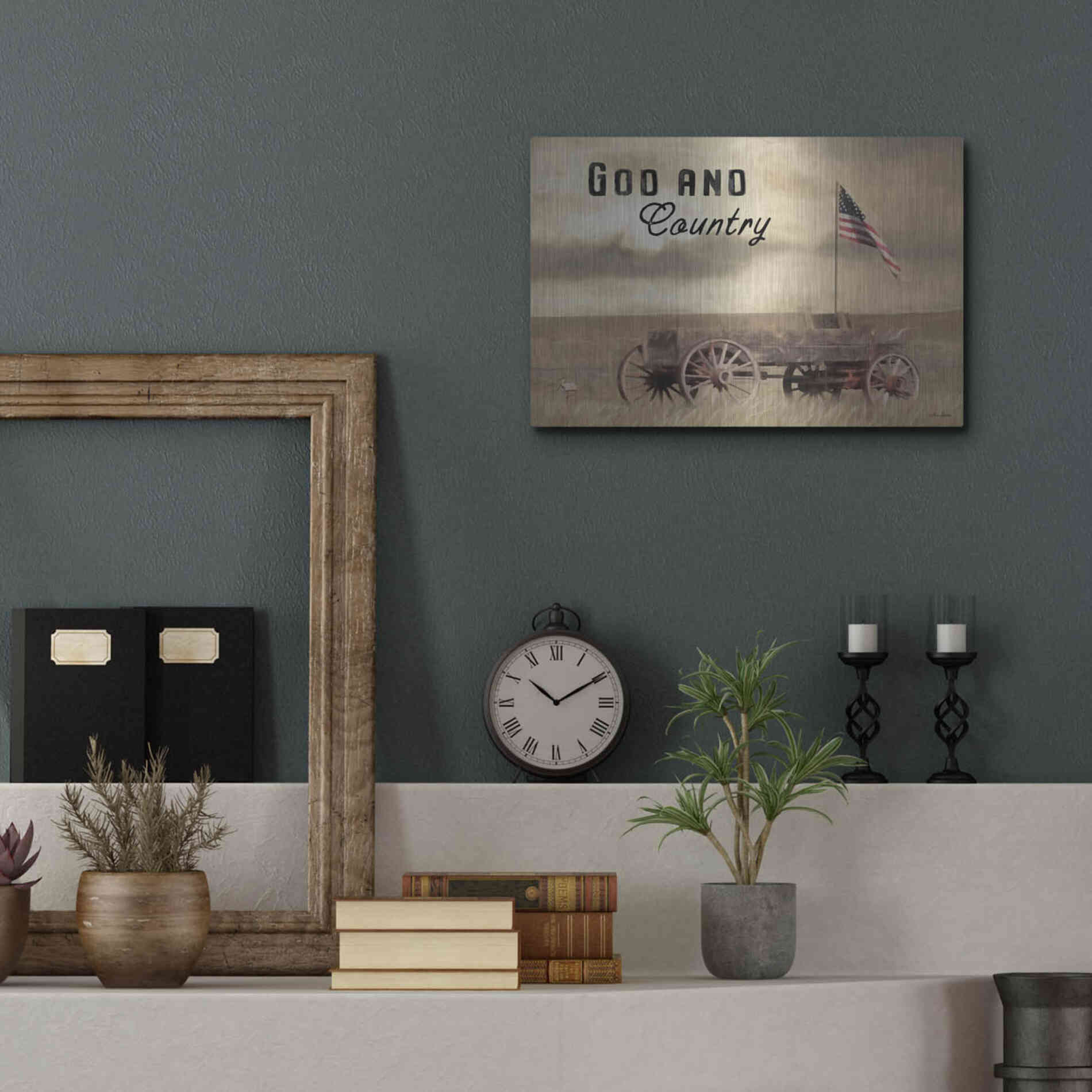 Luxe Metal Art 'God and Country' by Lori Deiter, Metal Wall Art,16x12