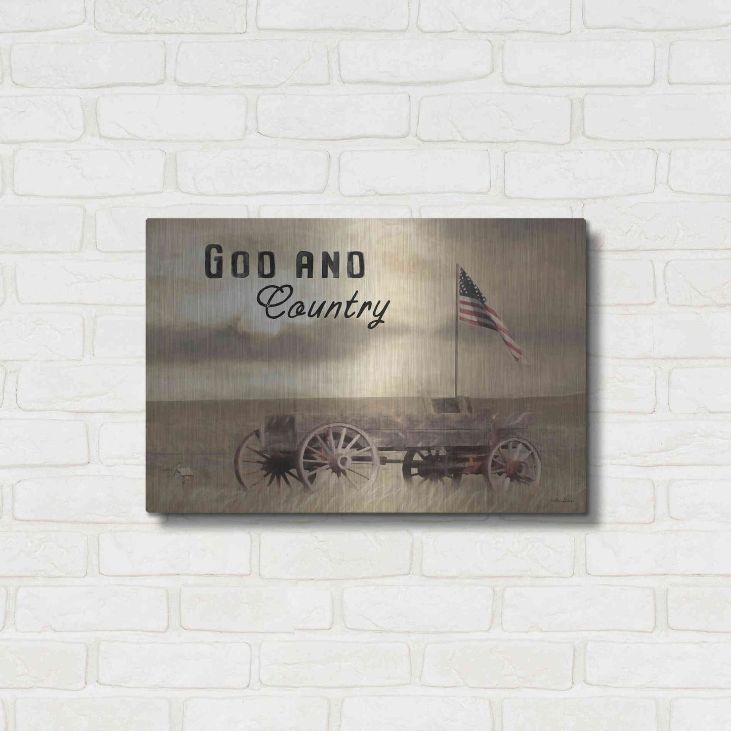 Luxe Metal Art 'God and Country' by Lori Deiter, Metal Wall Art,24x16